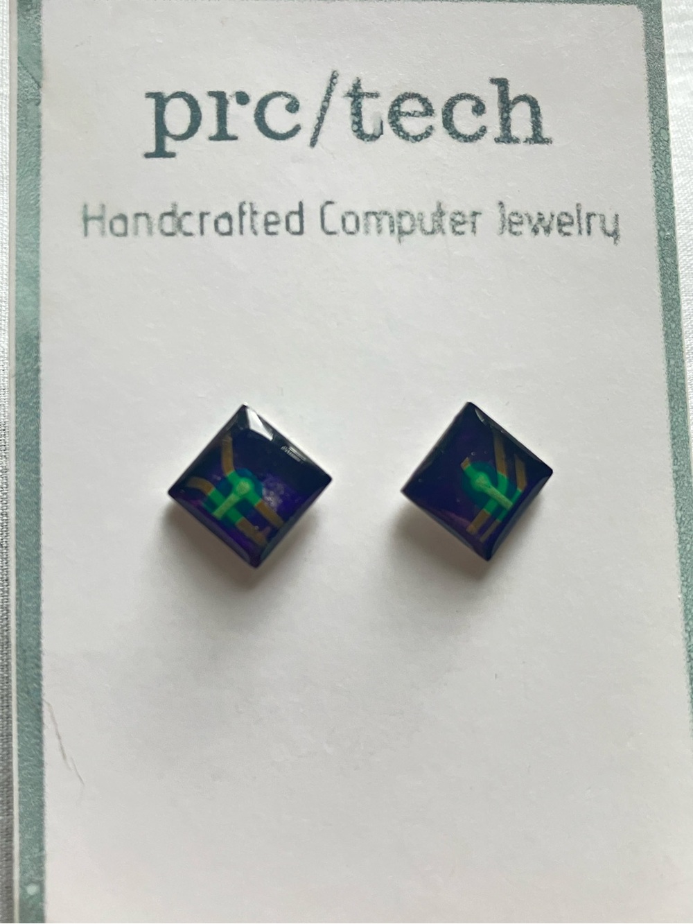 prc/tech stud earrings geometric handcrafted computer jewelry upcycled